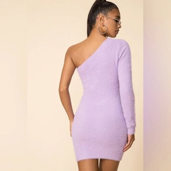 Superdown Christine One Shoulder Dress Size M Lavender Fuzzy Eyelash Revolve - Picture 3 of 16